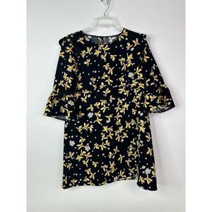 Zara Dress Women's Large Floral Pattern‎ 3/4 Bell Sleeve Above Knee Ruffles Blue